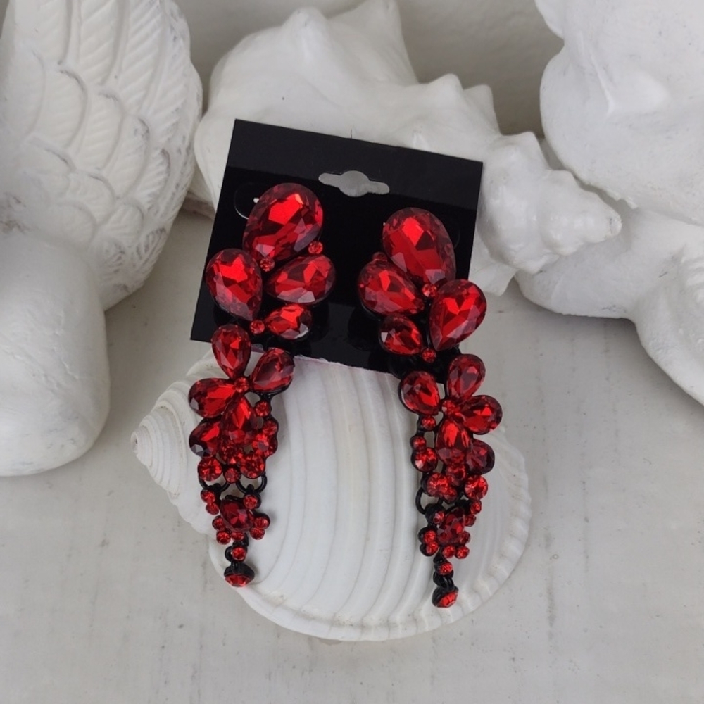 The Most Spectacular Deep Garnet Red Highly Faceted Crystal Drop Earrings